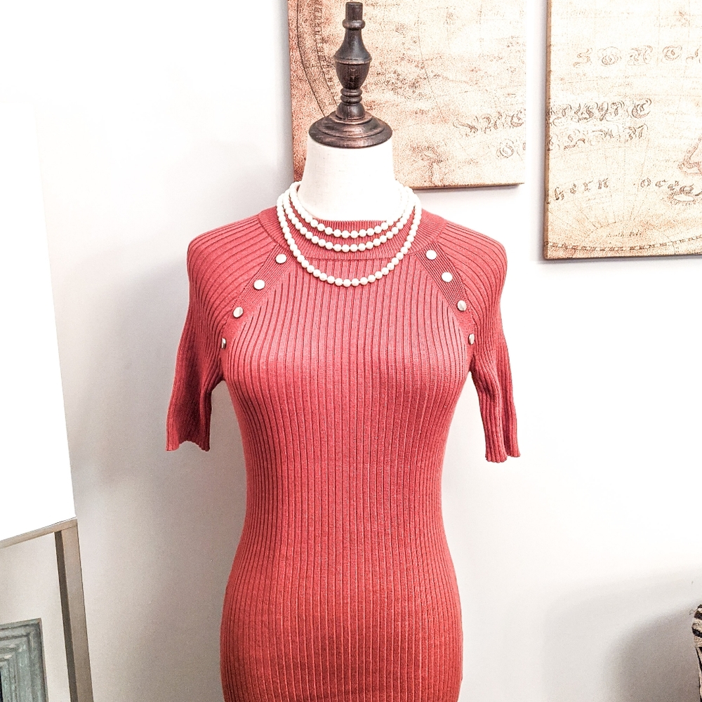 Studded Silver Heavy Metal Burnt Orange Sweater Dress Above the Knee Dress - Picture 2 of 9
